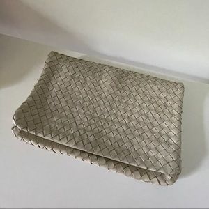 Basket Woven Clutch in Real Leather. Bottega Venetta Inspired. Used.